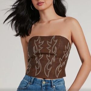 Windsor Brown Strapless Crop Top with Embellishments